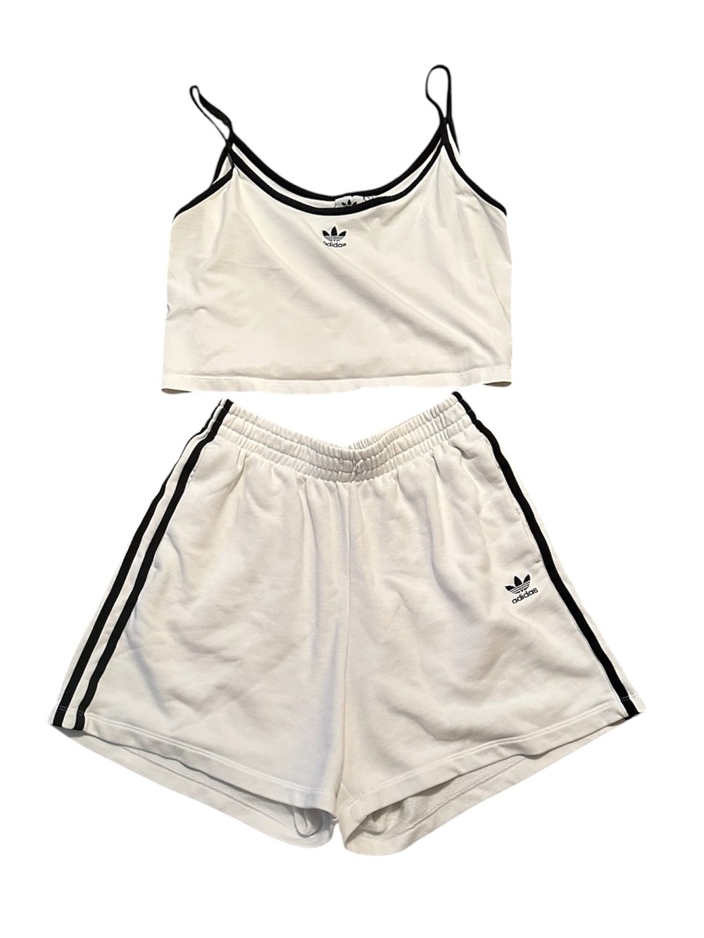 Y2K Adidas White Cropped Tank and Shorts Set
